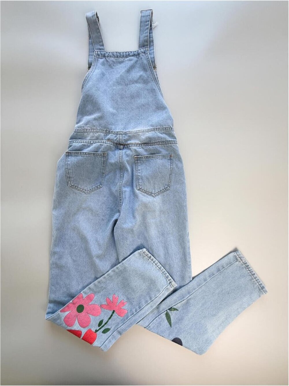 Floral Denim Overalls, Painted Denim Dungarees, Flower Overalls, Cottagecore S - Picture 8 of 9